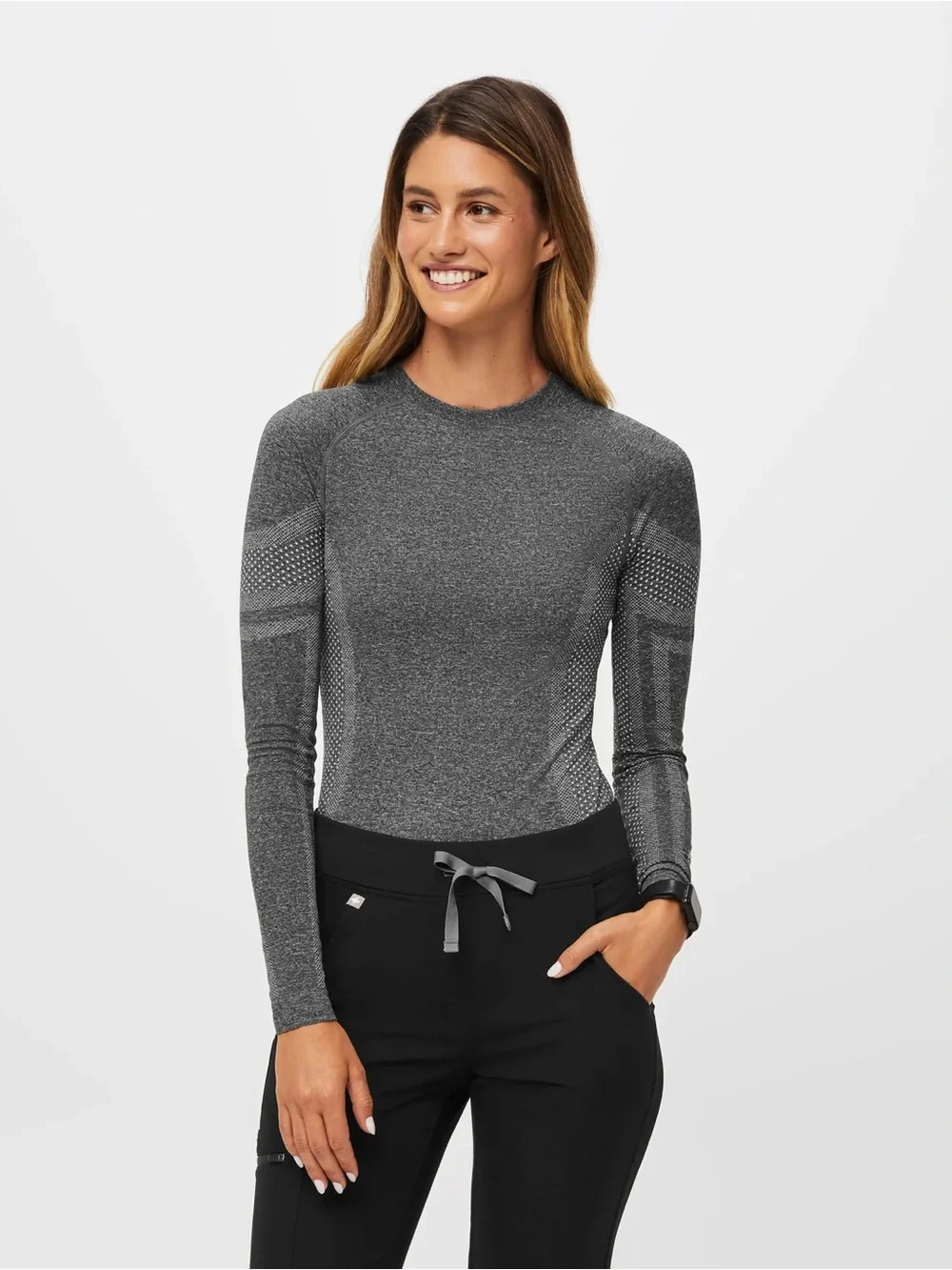 FIGS Gray Long-Sleeve Seamless top - Picture 2 of 6